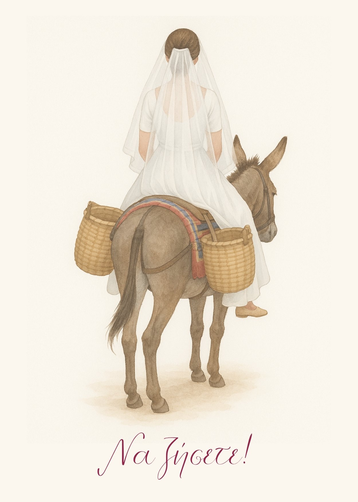 Wedding card – bride on a donkey