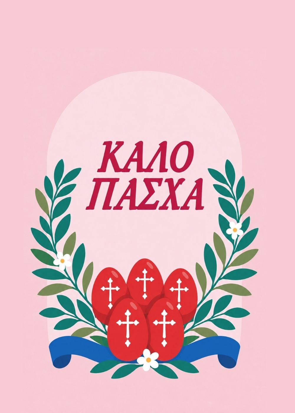 Easter card – red eggs and olive wreath