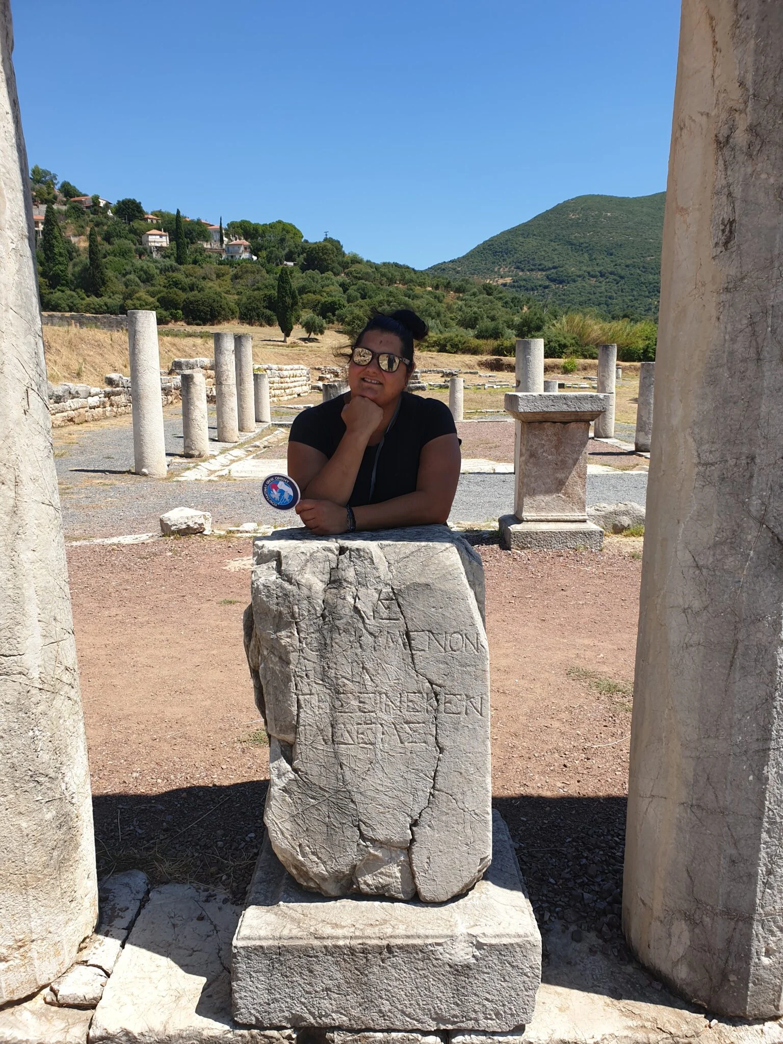 Maria, the founder of Greek Greeting, at an ancient Greek archaeological site