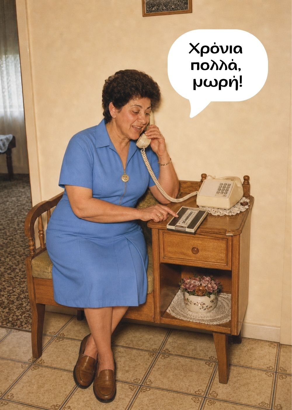 Name day card – funny theia on the phone