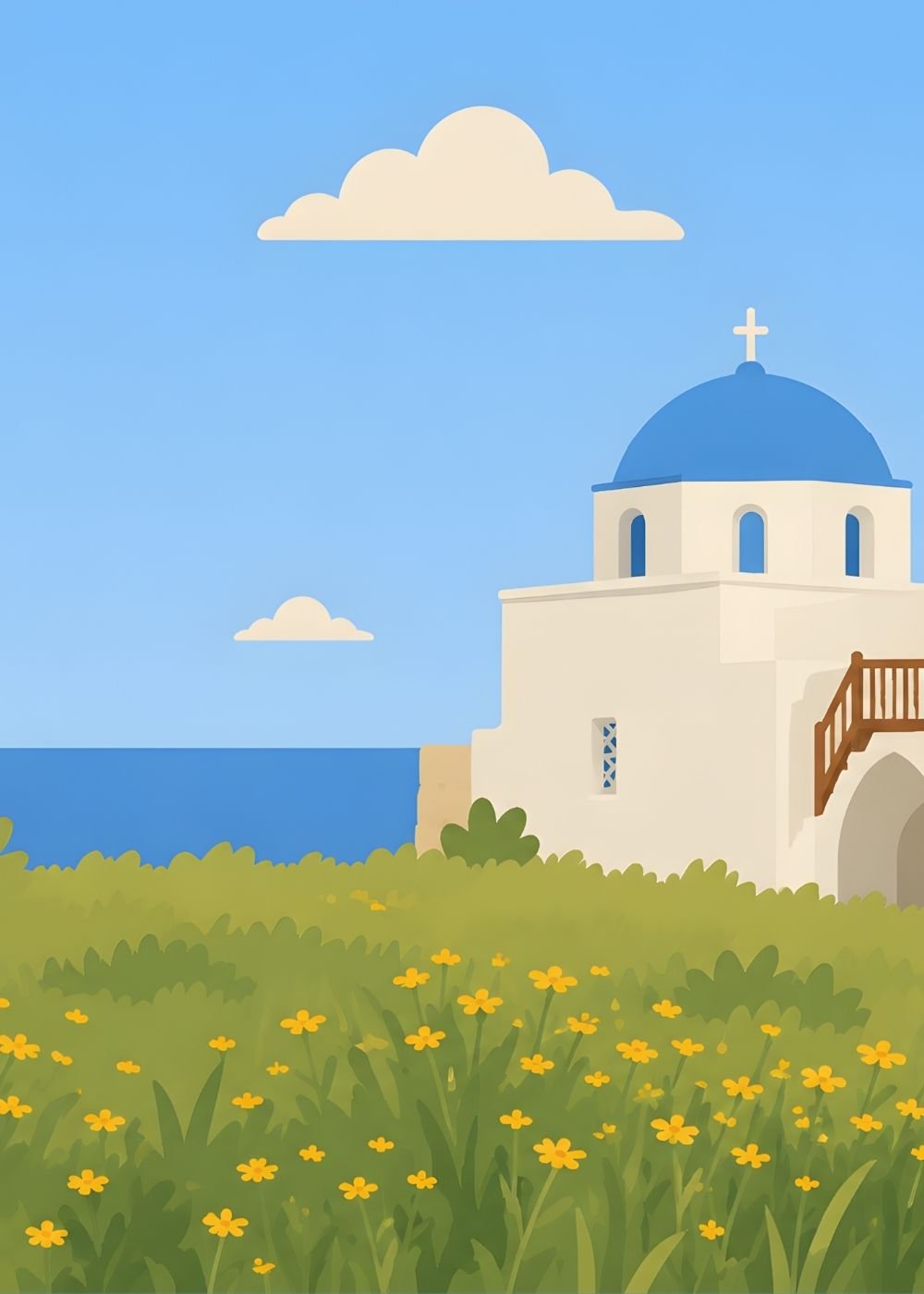 Blessing card – blue-domed church, Astypalea