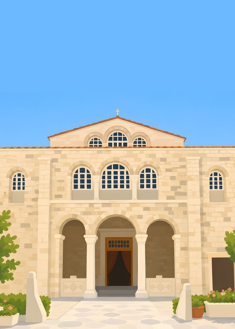 Blessing card – stone church facade, Paros