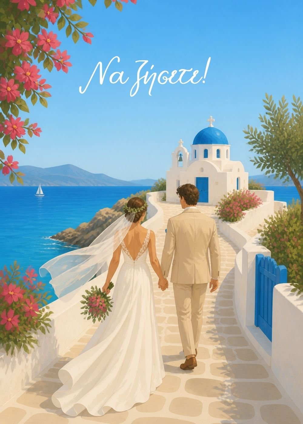 Wedding card – couple walking to the chapel